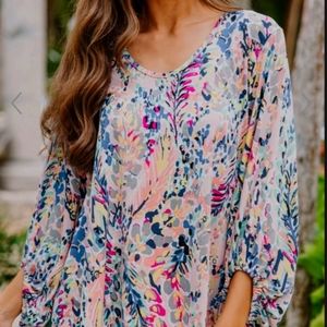MINT JULEP BOUTIQUE floral Printed bold colored long sleeve blouse size large